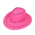 Hot pink western cowboy hat with black stitching detail and wide brim for sun protection - One Size / Deep Pink