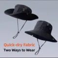 Detalle de sombrero de sol negro impermeable que muestra dos formas diferentes de usarlo - Negro