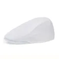 Detailed side view of a white breathable mesh flat cap featuring fine fabric texture - Adjustable / White
