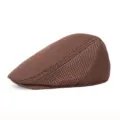 Side view of a brown breathable mesh flat cap showing fine textured detail for summer - Adjustable / Coffee