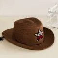 Chapeau de paille cowboy marron foncé pour enfants avec emblème étoile et jugulaire - Taille unique / Café