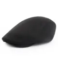 Classic black flat cap with retro newsboy style and knit texture for men and women - Adjustable Elastic / Black