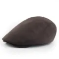 Detailed side view of a classic dark brown flat cap with vintage newsboy style. - Adjustable Elastic / Coffee