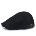 Breathable black mesh beret flat cap with adjustable side buckle for men and women - 56-60cm (Adjustable) / Black