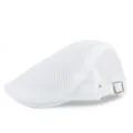 Adjustable breathable white mesh flat cap beret with hollow design for outdoor use - 56-60cm (Adjustable) / White