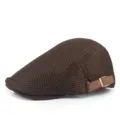 Adjustable brown breathable mesh flat cap featuring vintage buckle for men and women - 56-60cm (Adjustable) / Brown