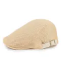 Beige adjustable mesh flat cap for men and women, breathable summer outdoor beret hat - 56-60cm (Adjustable) / Khaki