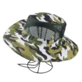 Camouflage breathable mesh sun hat with chin strap for outdoor fishing and hiking. - Green White Camo