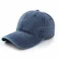Close-up of navy blue washed cotton baseball cap with distressed texture - Adjustable / Navy Blue