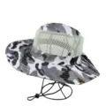 White and grey camouflage sun hat with breathable mesh and an adjustable strap - Camouflage Grey White
