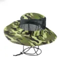 Detailed view of camouflage outdoor fishing hat featuring breathable mesh ventilation layers - Camo Grass Green