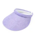 Macro view of purple linen sun visor showing fine weave and open top design for summer - One Size / Purple