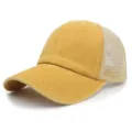 Yellow distressed trucker hat, breathable mesh baseball cap for outdoor summer wear - Adjustable / Yellow