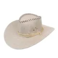 Classic beige western cowboy hat with decorative rope band for summer sun protection - One Size / Beige Gray