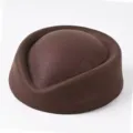 Vintage style women's solid brown wool felt pillbox hat in a classic elegant design - Coffee