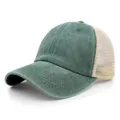 Grüne gewaschene Baumwoll-Netz-Baseballkappe, atmungsaktiver Trucker Hat für Sonnenschutz. - Verstellbar / Grün
