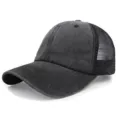 Schwarze gewaschene Mesh Baseballcap, atmungsaktive Trucker Cap für Damen und Herren, Sommer. - Verstellbar / Schwarz/Schwarzes Netz
