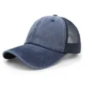 Vintage gewaschene Denim Mesh Baseballkappe, atmungsaktive Trucker Cap für Sonnenschutz. - Verstellbar / Marineblau mit Marinemesh