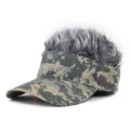 Camouflage sun visor cap with grey fake hair attached, funny novelty hat for outdoor party. - Grassland Camo (Silver Grey Hair)