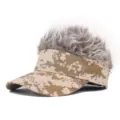 Camouflage hair visor cap with spiky grey wig design, funny outdoor sports hat. - Desert Camo (Coffee Blonde Hair)