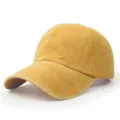 Washed distressed denim baseball cap in solid mustard yellow color for retro outdoor style - Adjustable / Yellow