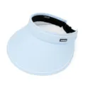 Detailed macro view of light blue sun visor hat showing adjustable strap and brand tag - Adjustable 55-58 / Blue