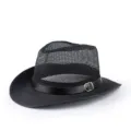 Classic black mesh fedora hat for men featuring a breathable hollow sun protection design. - Adjustable / Black