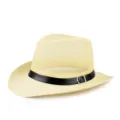 Breathable beige summer mesh fedora hat with elegant black leather buckle band for men - Adjustable / Khaki