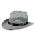 Summer breathable gray mesh fedora jazz hat for men with black leather buckle strap - Adjustable / Gray