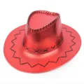 Red metallic shiny western cowboy hat with black decorative stitching detail for performance - One Size 58cm / Glossy Red