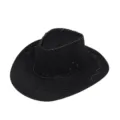 Dettaglio di cappello da cowboy nero con cuciture decorative e occhielli di metallo - Taglia unica / Nero