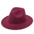 Detailed view of the maroon felt fedora hat with a classic wide flat brim style - One Size / Burgundy