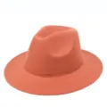 Classic solid orange felt fedora hat with wide flat brim for autumn and winter style - One Size / Orange Red