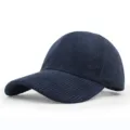 Detailed side view of a navy blue corduroy baseball cap with a classic curved brim design - Adjustable / Navy Blue