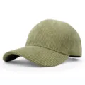 Detailed side view of a textured moss green corduroy baseball cap with curved brim - Adjustable / Bean Green