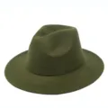 Detailed view of olive green wool felt jazz hat showing fine texture and flat brim finish - One Size / Army Green