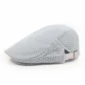 Adjustable grey mesh flat cap with breathable hollow design - 56-60cm (Adjustable) / Light Gray