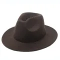 Detailed side view of a brown felt fedora hat showing texture and flat brim. - One Size / Coffee