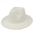 Detail view showing the fine felt texture of a white wide-brim fedora jazz hat - One Size / Beige