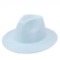 Classic light blue felt fedora hat with wide brim for autumn and winter style accessories - One Size / Light Blue