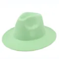 Detail of a mint green felt fedora hat with a flat wide brim on white background - One Size / Green