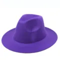Detailed close-up of a vibrant purple wide-brimmed felt fedora hat for men and women. - One Size / Purple