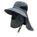 Full-coverage outdoor sun hat with detachable face and neck flaps for UV protection. - Dark Gray
