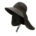 Detailed view of dark grey sun protection hat with neck flap and face mask - Black