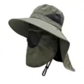 Outdoor olive green sun hat with detachable face cover and neck flap for fishing and hiking - Army Green