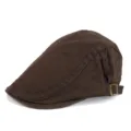 Side profile of a classic brown cotton flat cap showing the adjustable side buckle strap - Adjustable / Coffee