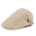 Classic khaki cotton beret flat cap with adjustable side buckle and clean stitching details - Adjustable / Beige