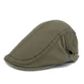 Side view of a classic army green cotton newsboy cap with adjustable strap - Adjustable / Army Green