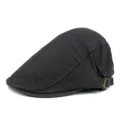Side view of a classic black cotton flat cap with detailed stitching - Adjustable / Gray