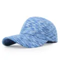 Side view of a blue and white tie-dye sport baseball cap with premium stitching detail - Blue